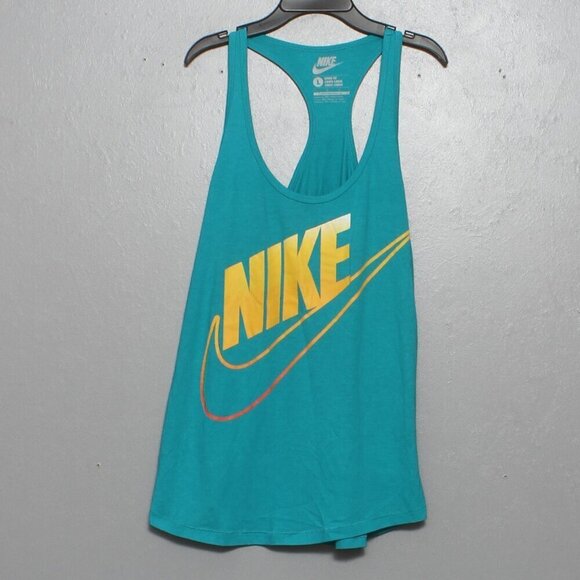 Nike loose fit racer back teal yellow retro tank top - Picture 1 of 8